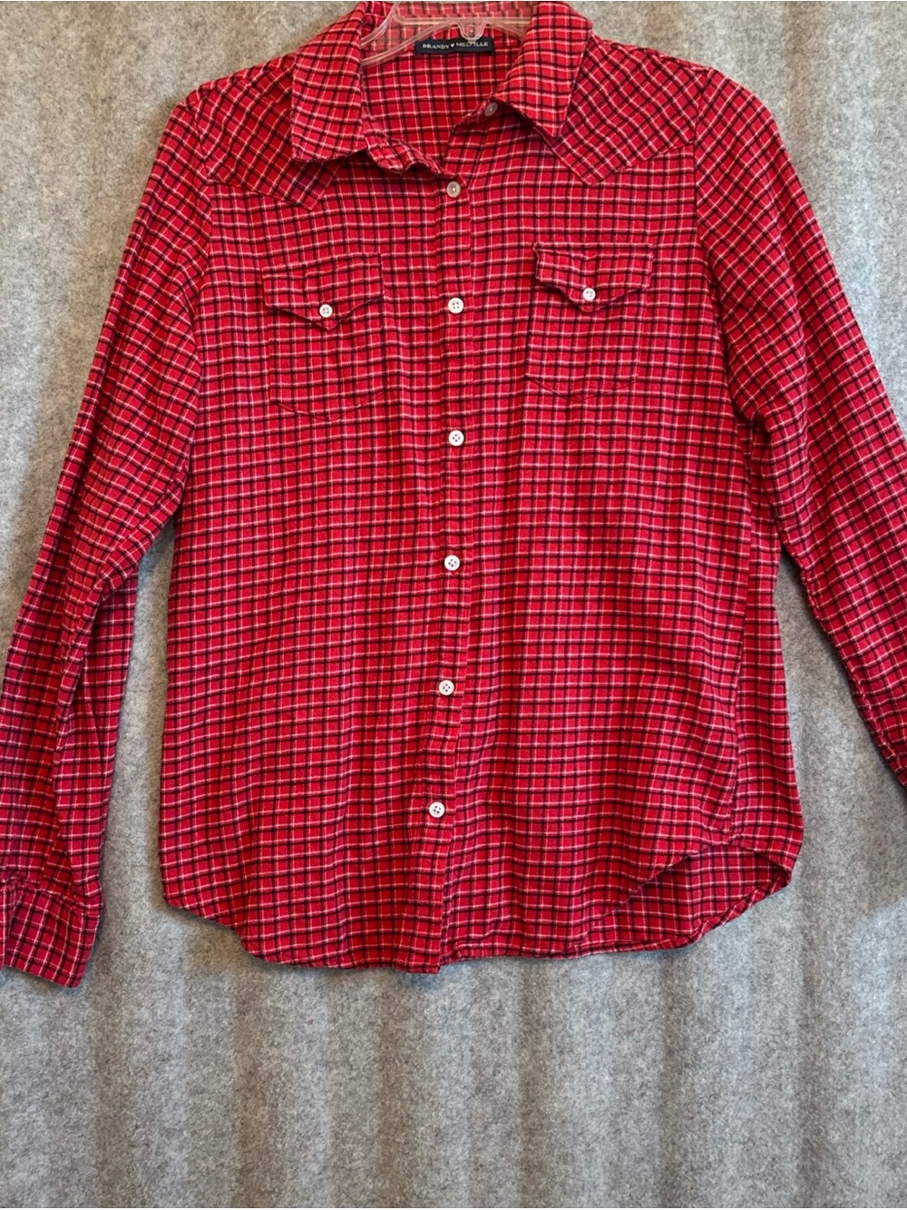 Brandy Melville Red Plaid Western Button-Down Shirt